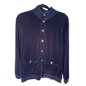 Vintage Lauren Ralph Lauren Black Velour‎ Snap Button Jacket Gold Accents 1X
